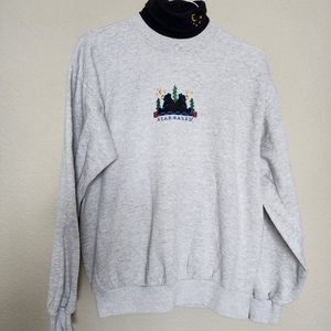 Vintage 90s Artisans Stargazing Nature Bears Sweatshirt Turtleneck Embroidered M
